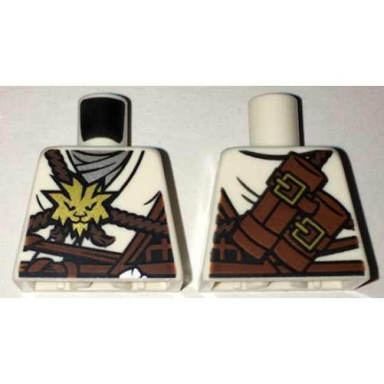 Torso Ninjago Brown Rope, Gold Medallion and Silver Undershirt Front, Scabbards on Back Pattern