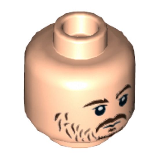 Minifigure, Head Dual Sided Beard Stubble, Brown Eyebrows, Smile / Neutral Pattern (SW Cassian Andor) - Hollow Stud