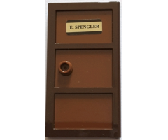 Door 1 x 4 x 6 with 3 Panes and Stud Handle with Reddish Brown Glass and 'E. SPENGLER' Pattern (Sticker) - Set 75827
