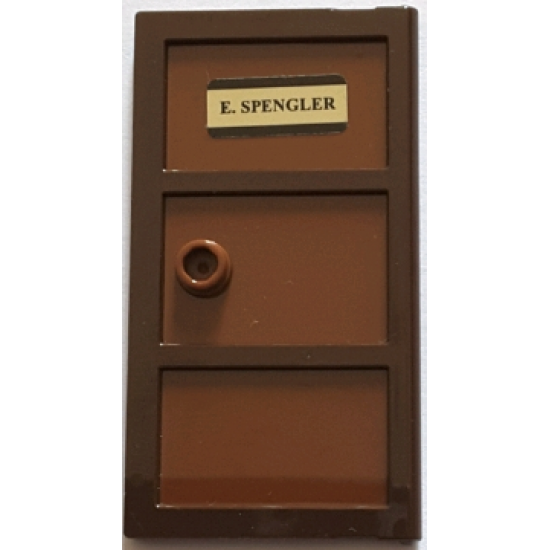 Door 1 x 4 x 6 with 3 Panes and Stud Handle with Reddish Brown Glass and 'E. SPENGLER' Pattern (Sticker) - Set 75827