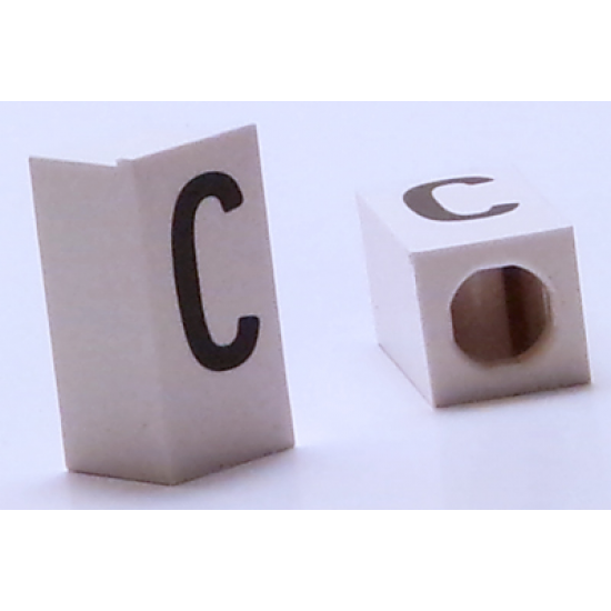 Tile, Modified 1 x 2 x 5/6 with Stud Hole in End and Black 'C' Upper Case Pattern