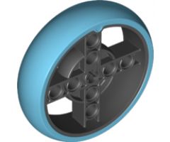 Wheel 56 x 14 Technic with Axle Hole and 8 Pin Holes with Fixed Medium Azure Rubber Tire