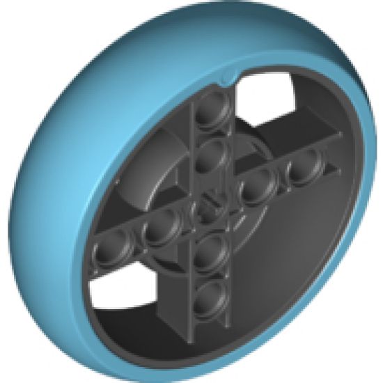 Wheel 56 x 14 Technic with Axle Hole and 8 Pin Holes with Fixed Medium Azure Rubber Tire