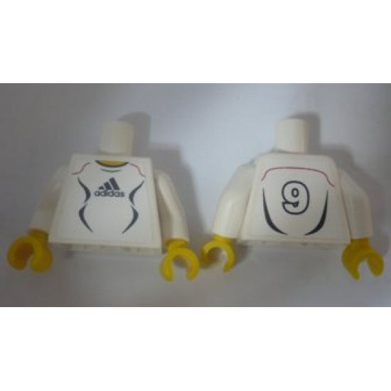 Torso Soccer Adidas Logo, White and Black No. 9 Pattern (Stickers) / White Arms / Yellow Hands