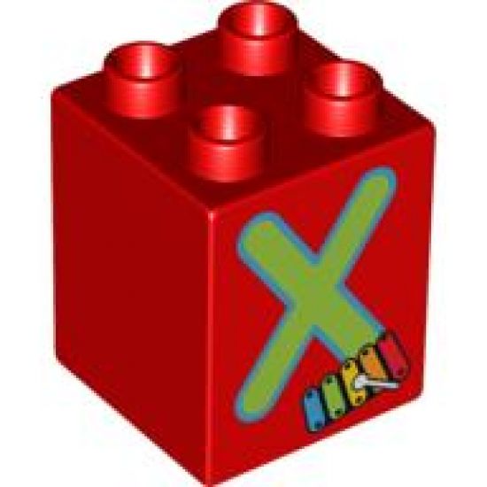 Duplo, Brick 2 x 2 x 2 with Letter X and Xylophone Pattern