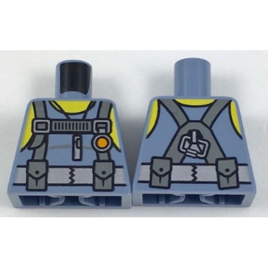 Torso Scuba Suit with Utility Belt with 2 Pouches, Yellow Neck and Shoulders Pattern
