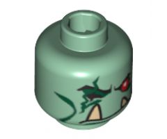 Minifigure, Head Alien with Red Eye, Scar Across Other Eye and Lower Fangs Pattern - Blocked Open Stud
