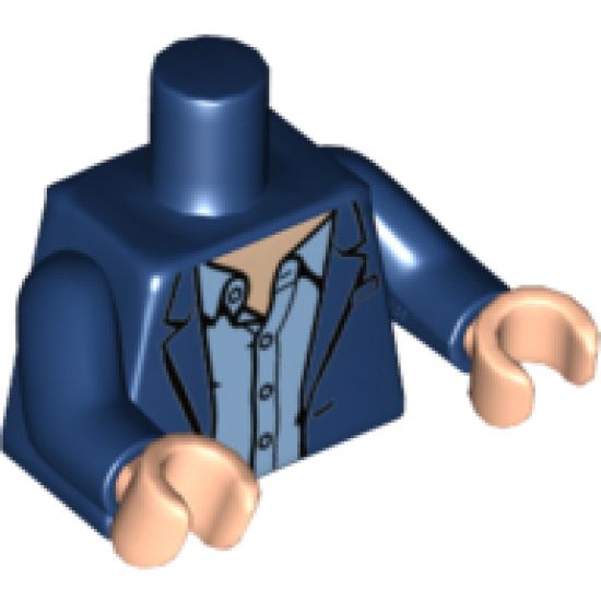 Torso Open Suit Jacket with Medium Blue Shirt Open Collar Pattern / Dark Blue Arms / Light Nougat Hands