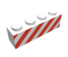 Brick 1 x 4 with Red Danger Stripes on Un-Printed Background Pattern