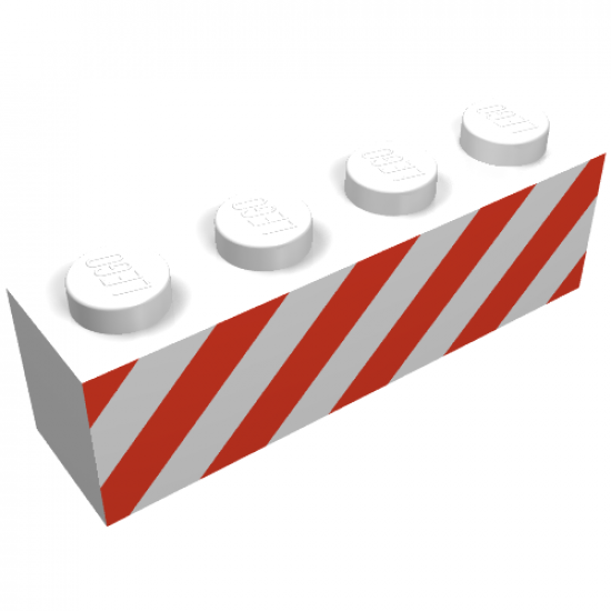 Brick 1 x 4 with Red Danger Stripes on Un-Printed Background Pattern