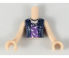 Mini Doll, Torso Friends Girl Medium Lavender Top with White Birds, Sand Blue Vest Pattern, Light Nougat Arms with Hands