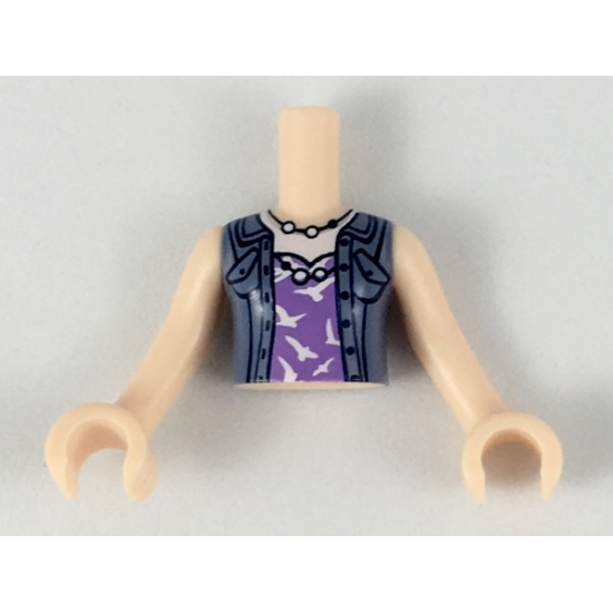 Mini Doll, Torso Friends Girl Medium Lavender Top with White Birds, Sand Blue Vest Pattern, Light Nougat Arms with Hands