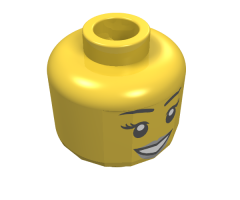 Minifigure, Head Female with Peach Lips, Open Mouth Smile, Black Eyebrows Pattern - Blocked Open Stud