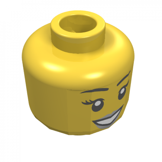 Minifigure, Head Female with Peach Lips, Open Mouth Smile, Black Eyebrows Pattern - Blocked Open Stud