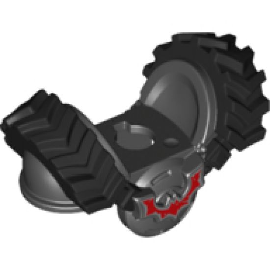 Minifigure, Body Wear Armor Breastplate with Rubber Tire Treads and Red Crooked Bat Pattern