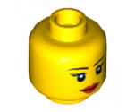 Minifigure, Head Female with Black Thin Eyebrows, Eyelashes, White Pupils and Red Lips Smile Pattern - Hollow Stud