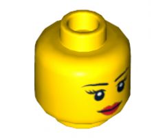 Minifigure, Head Female with Black Thin Eyebrows, Eyelashes, White Pupils and Red Lips Smile Pattern - Hollow Stud