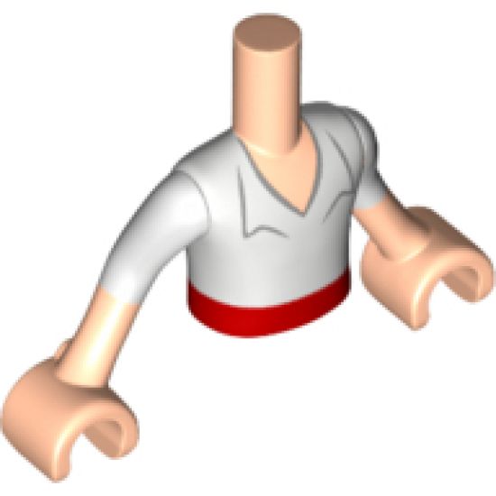 Mini Doll, Torso Friends Boy White Shirt, Open Collar and Red Belt Pattern, Light Nougat Arms with Hands with White Sleeves Pattern (Disney Princess Er