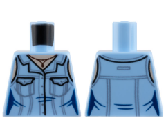 Torso Female Blouse with Pockets, Dark Bluish Gray Stripes, Light Nougat Neck and Dark Brown Necklace Pattern