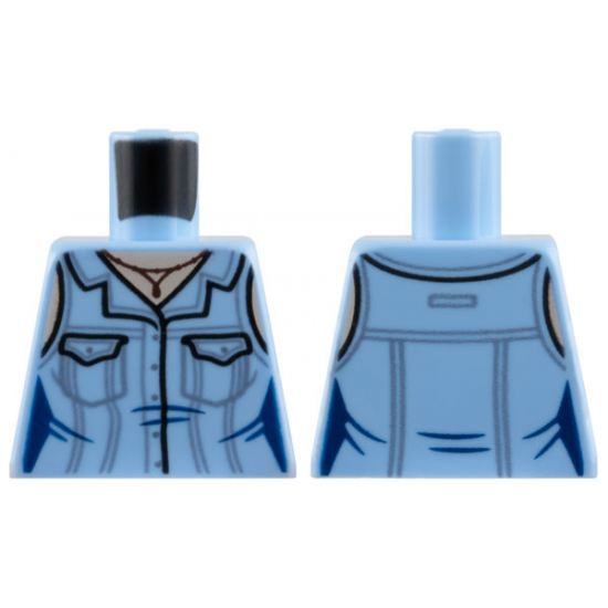 Torso Female Blouse with Pockets, Dark Bluish Gray Stripes, Light Nougat Neck and Dark Brown Necklace Pattern