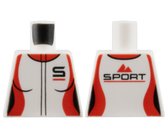 Torso Female Jumpsuit, Red Collar and Side Panels, 'S' on Front Pocket, Red Mountains and Black 'Sport' on Back Pattern