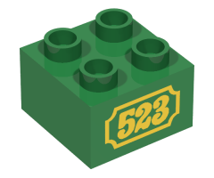 Duplo, Brick 2 x 2 with Yellow '523' Antique Style Pattern