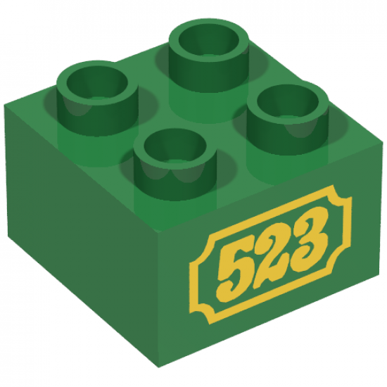 Duplo, Brick 2 x 2 with Yellow '523' Antique Style Pattern