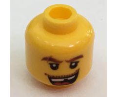 Minifigure, Head Male Thick Brown Eyebrows with Scar, Open Mouth with Missing Tooth, White Pupils Pattern - Hollow Stud
