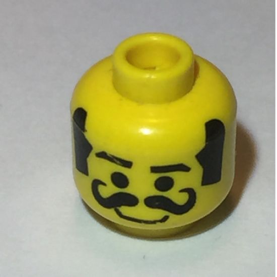 Minifigure, Head Moustache Curly Thick, Thick Sideburns, Smile Pattern - Blocked Open Stud