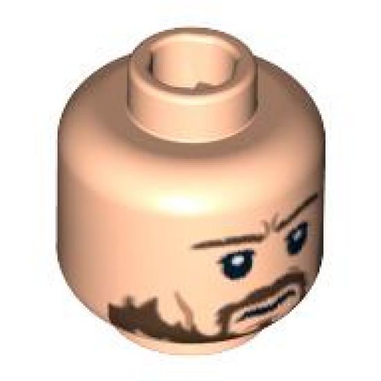 Minifigure, Head Dual Sided PotC Norrington Ragged Brown Beard, Smile / Frown Pattern - Blocked Open Stud