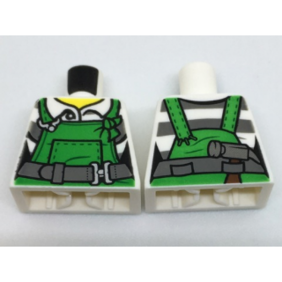 Torso Overalls Green over Prison Stripes Shirt, Dark Bluish Gray Belt Pattern