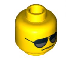 Minifigure, Head Glasses with Black and Pearl Dark Gray Sunglasses, Chin Dimple, Grim Mouth Pattern - Hollow Stud