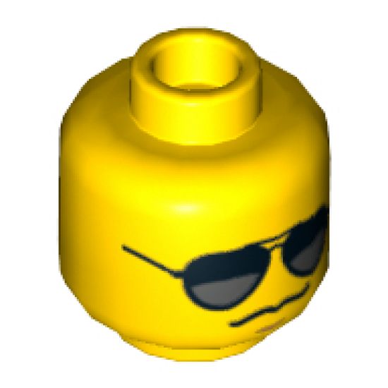 Minifigure, Head Glasses with Black and Pearl Dark Gray Sunglasses, Chin Dimple, Grim Mouth Pattern - Hollow Stud