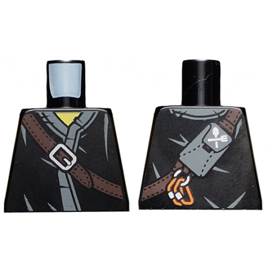 Torso Ninjago Robe with Brown Belt, Silver Buckle, Cutlery Pouch, Carabiners and Dark Bluish Gray Fabric Creases Pattern