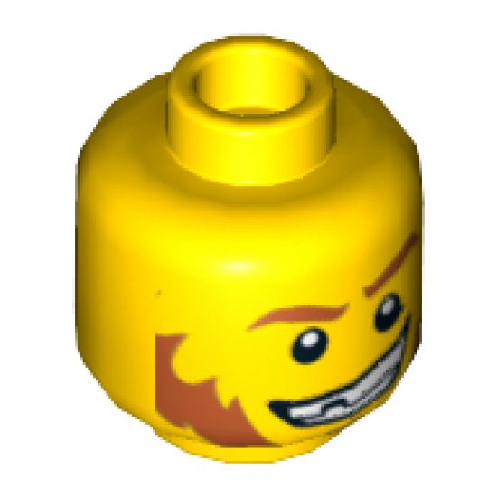 Minifigure, Head Red Eyebrows and Sideburns, Broken Tooth, Determined Grin, Pupils Pattern - Hollow Stud