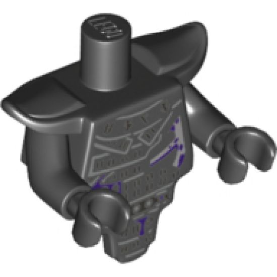 Torso, Modified Short with Smooth Armor Breastplate with Shoulder Pads and Silver Armor and Dark Purple Splatters Pattern / Black Arms / Black Hands