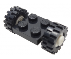 Wheel & Tire Assembly Plate, Modified 2 x 2 with Wheels White with Black Tires 15mm D. x 6mm Offset Tread Small (122c02 / 3641)