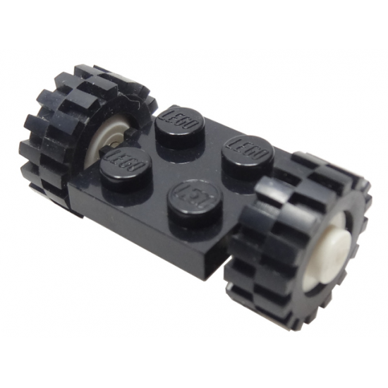 Wheel & Tire Assembly Plate, Modified 2 x 2 with Wheels White with Black Tires 15mm D. x 6mm Offset Tread Small (122c02 / 3641)