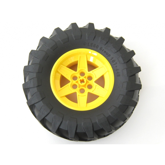 Wheel & Tire Assembly 56mm D. x 34mm Technic Racing Medium, 6 Pin Holes with Black Tire 107 x 44R (15038 / 23798)