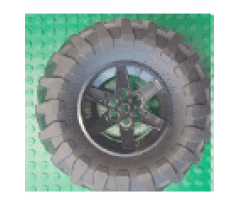 Wheel & Tire Assembly 56mm D. x 34mm Technic Racing Medium, 6 Pin Holes with Black Tire 107 x 44R (15038 / 23798)