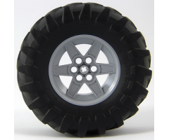 Wheel & Tire Assembly 56mm D. x 34mm Technic Racing Medium, 6 Pin Holes with Black Tire 107 x 44R (15038 / 23798)