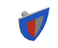 Minifigure, Shield Triangular with Red/Gray Halves and Blue Border Pattern