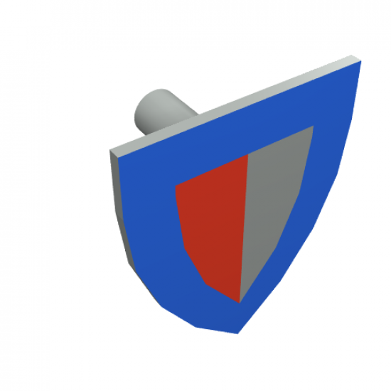 Minifigure, Shield Triangular with Red/Gray Halves and Blue Border Pattern