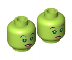 Minifigure, Head Dual Sided Alien Female with Bright Green Eyes, Nougat Lips, Smile / Frown Pattern (SW Hera Syndulla) - Hollow Stud