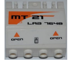 Panel 2 x 4 x 3 1/3 with Double Locking 2 Fingers Hinge with 'MT21', 'LAB 7648', Orange Triangles and 'OPEN' Pattern Model Left Side (Stickers) - Set 7648