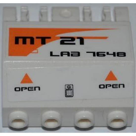 Panel 2 x 4 x 3 1/3 with Double Locking 2 Fingers Hinge with 'MT21', 'LAB 7648', Orange Triangles and 'OPEN' Pattern Model Left Side (Stickers) - Set 7648