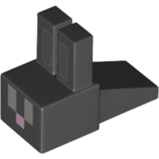 Animal, Body Part Creature Head Pixelated with Long Ears, Dark Bluish Gray Auricles, Light Bluish Gray Eyes and Bright Pink Nose Pattern (Minecraft Rabbit)