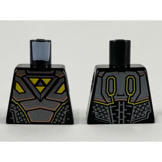 Torso Space Armor Pearl Dark Gray Plates with Copper Trim and Yellow Triangles (Blacktron I Logo) Pattern