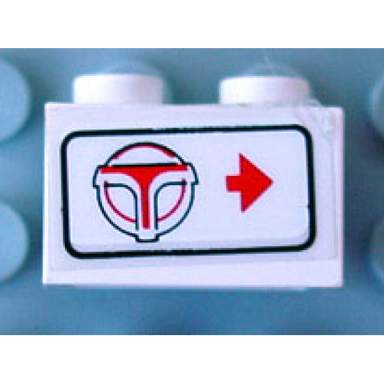 Brick 1 x 2 with Red Arrow on Right Side pointing Right & Airport Shuttle logo Pattern (Sticker) - Set 6399