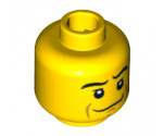 Minifigure, Head Male Crooked Smile, Black Eyebrows, White Pupils, Chin Dimple Pattern - Hollow Stud